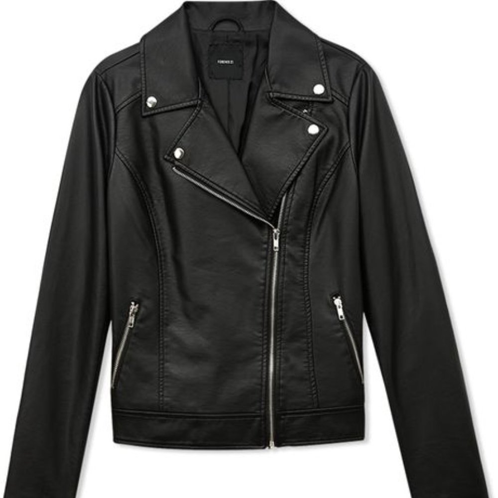 Forever21 Favorite Moto Jacket Black Faux Leather